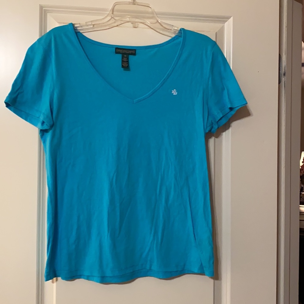 Ralph Lauren Turquoise V-Neck Tee Size Medium
